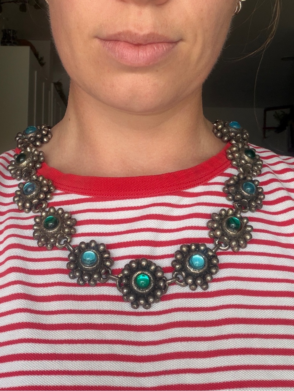 Vintage Satellite blue gem silver necklace